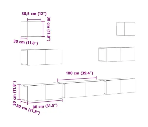 7-Daļīgs Tv Skapīšu Komplekts, Inženierijas Koks, Balts Vidaxl