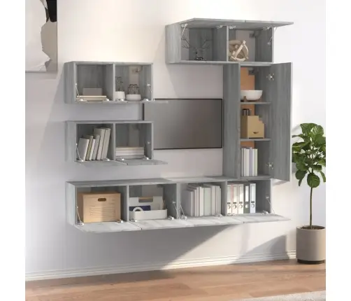 6-Osaline Telerikappide Komplekt, Hall Sonoma Tamm, Tehispuit