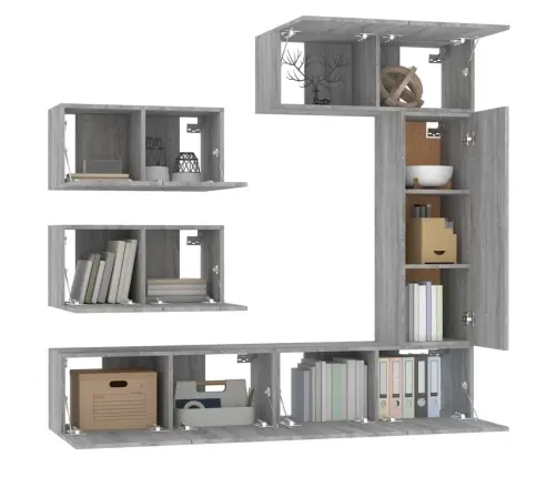 6-Osaline Telerikappide Komplekt, Hall Sonoma Tamm, Tehispuit