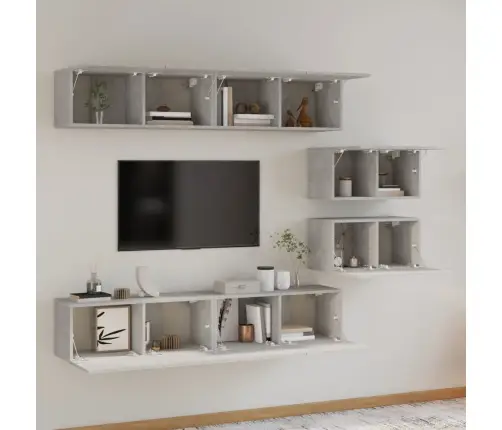 Tv Spintelių Komplektas, 6 Dalių, Betono Pilkas, Mediena