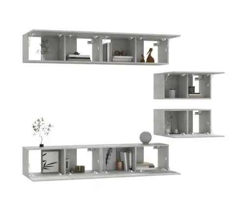 Tv Spintelių Komplektas, 6 Dalių, Betono Pilkas, Mediena