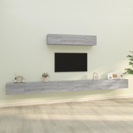 Tv Spintelių Komplektas, 6 Dalių, Pilkas Ąžuolo, Mediena