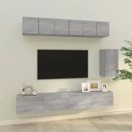 6-Daļīgs Tv Skapīšu Komplekts, Pelēka Ozola, Inženierijas Koks Vidaxl