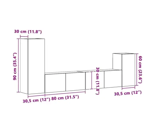 4-Osaline Telerikappide Komplekt, Suitsutatud Tamm, Tehispuit
