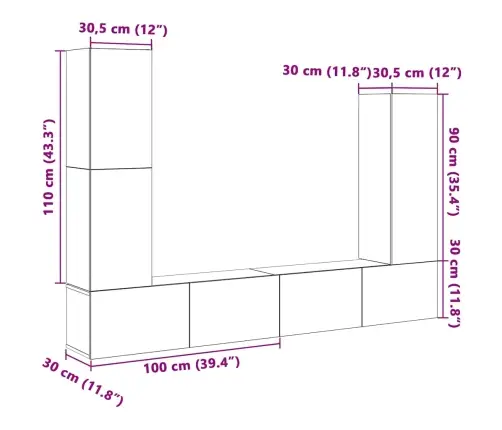 4-Osaline Telerikappide Komplekt, Betoonhall, Tehispuit