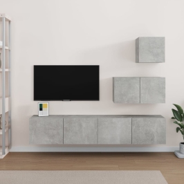 Tv Spintelių Komplektas, 4 Dalių, Betono Pilkas, Mediena