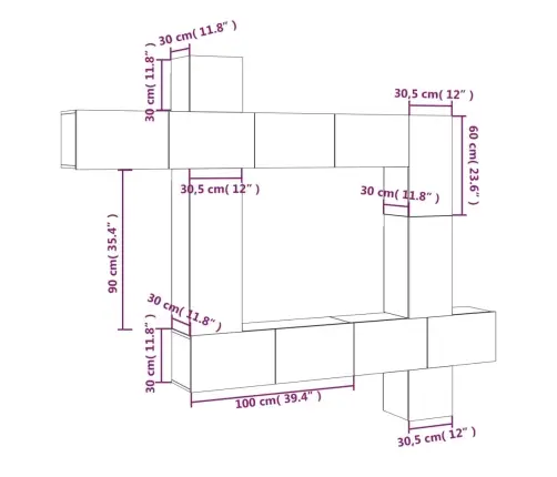 9-Osaline Telerikappide Komplekt, Betoonhall, Tehispuit
