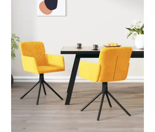 Grozāmi Virtuves Krēsli, 2 Gab., Dzeltens Samts Vidaxl