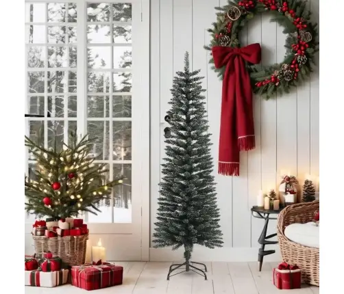 Dirbtinė Siaura Kalėdų Eglutė Su Stovu, Žalia, 150cm Pvc