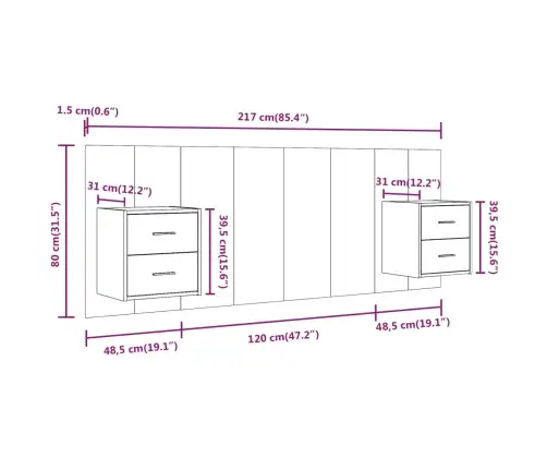 Gultas Galvgalis Ar Skapīšiem, Ozola Krāsā, Inženierijas Koks Vidaxl