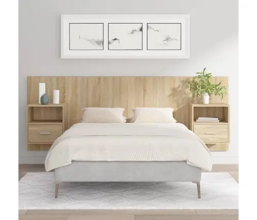 Gultas Galvgalis Ar Skapīšiem, Ozola Krāsā, Inženierijas Koks Vidaxl
