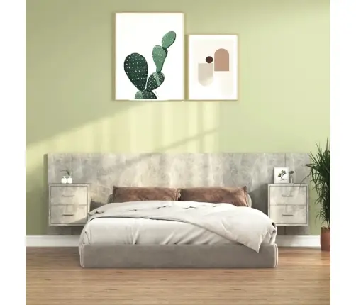 Gultas Galvgalis Ar Skapīšiem, Betona Pelēks, Inženierijas Koks Vidaxl