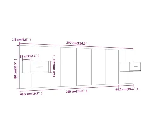 Gultas Galvgalis Ar Skapīšiem, Betona Pelēks, Inženierijas Koks Vidaxl