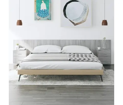 Gultas Galvgalis Ar Skapīšiem,Pelēcīga Ozola, Inženierijas Koks Vidaxl