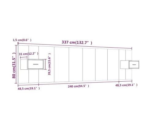 Gultas Galvgalis Ar Skapīšiem, Ozola Krāsā, Inženierijas Koks Vidaxl