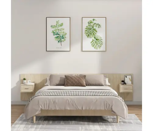 Gultas Galvgalis Ar Skapīšiem, Ozola Krāsā, Inženierijas Koks Vidaxl