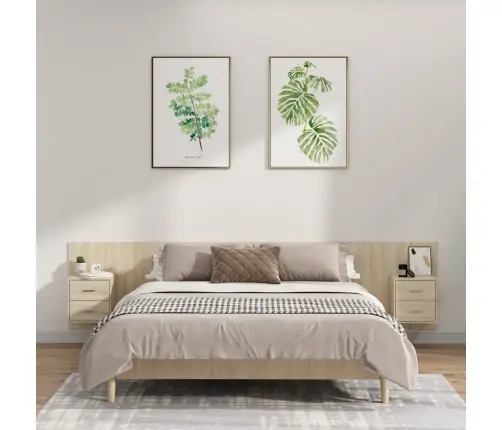 Gultas Galvgalis Ar Skapīšiem, Ozola Krāsā, Inženierijas Koks Vidaxl