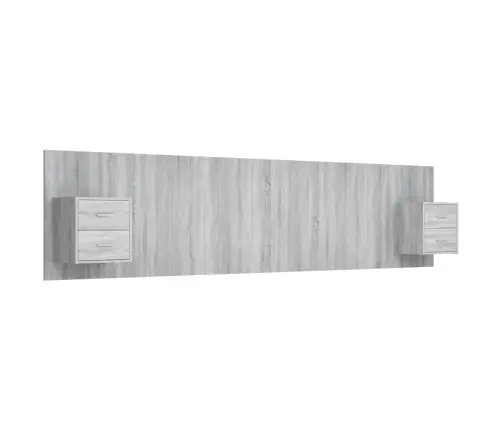 Gultas Galvgalis Ar Skapīšiem,Pelēcīga Ozola, Inženierijas Koks Vidaxl