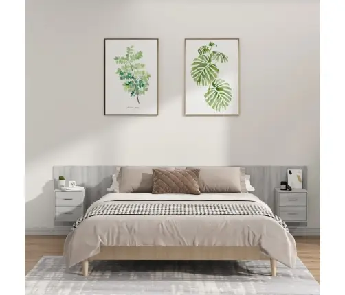 Gultas Galvgalis Ar Skapīšiem,Pelēcīga Ozola, Inženierijas Koks Vidaxl