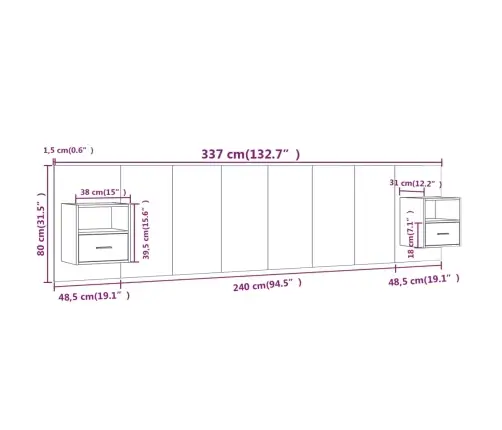 Gultas Galvgalis Ar Skapīšiem,Ozolkoka Krāsa, Inženierijas Koks Vidaxl