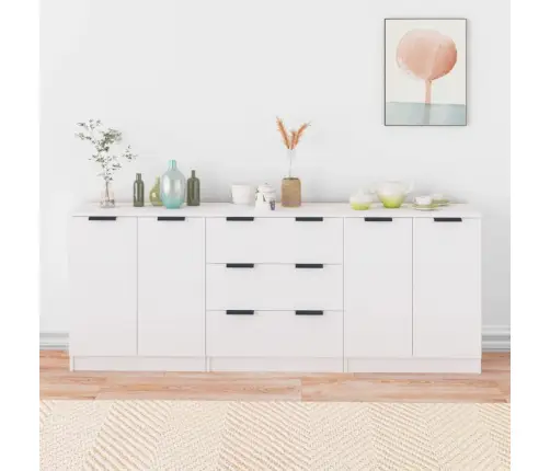 Kumodes, 3 Gab., Baltas, Inženierijas Koks Vidaxl