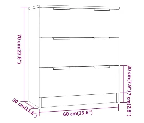 Kumodes, 3 Gab., Ozolkoka Krāsa, Inženierijas Koks Vidaxl