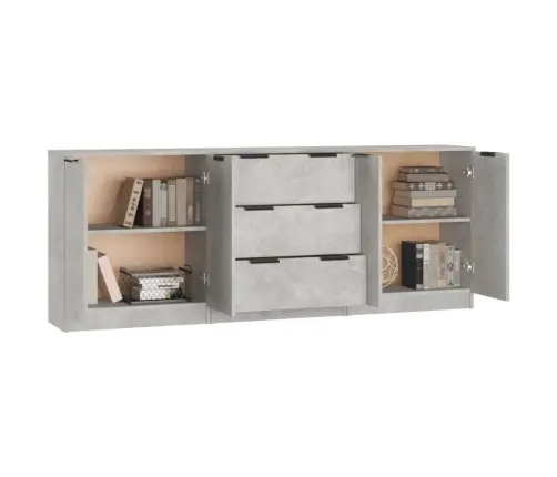 Kumodes, 3 Gab., Betona Pelēkas, Inženierijas Koks Vidaxl