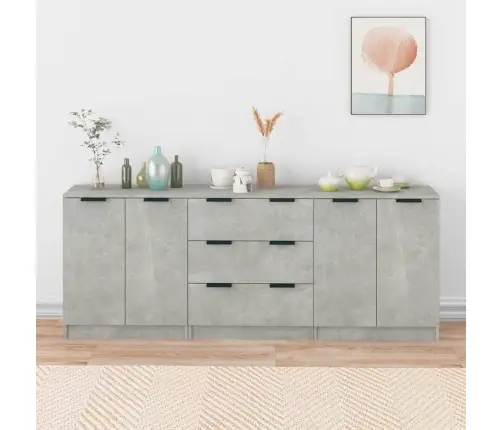 Kumodes, 3 Gab., Betona Pelēkas, Inženierijas Koks Vidaxl