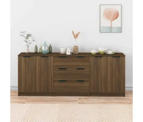 Šoninės Spintelės, 3 Dalių, Rudos Ąžuolo, Apdirbta Mediena