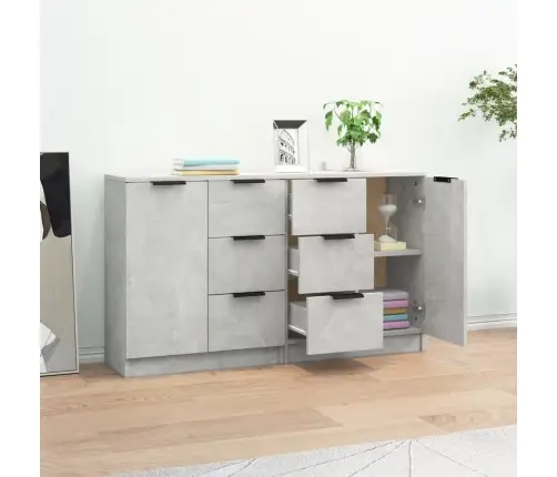 Šoninės Spintelės, 2Vnt., Betono Pilkos, 60X30X70cm Mediena