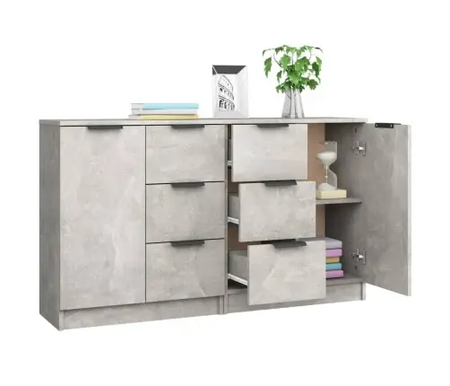 Šoninės Spintelės, 2Vnt., Betono Pilkos, 60X30X70cm Mediena