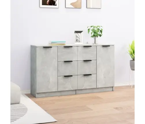 Šoninės Spintelės, 2Vnt., Betono Pilkos, 60X30X70cm Mediena