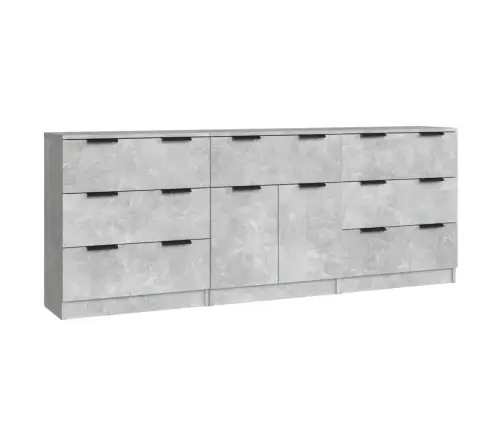 Kumodes, 3 Gab., Betona Pelēkas, Inženierijas Koks Vidaxl