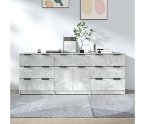 Kumodes, 3 Gab., Betona Pelēkas, Inženierijas Koks Vidaxl