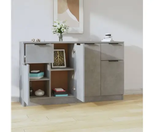 Šoninės Spintelės, 2Vnt., Betono Pilkos, 60X30X70cm Mediena