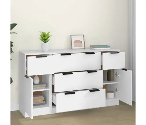 Šoninių Spintelių Komplektas, 3Vnt., Baltos, Apdirbta Mediena