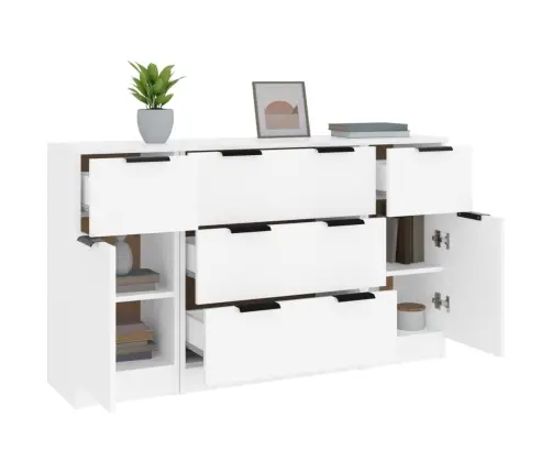 Šoninių Spintelių Komplektas, 3Vnt., Baltos, Apdirbta Mediena