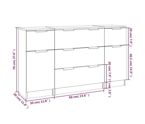Šoninių Spintelių Komplektas, 3Vnt., Baltos, Apdirbta Mediena