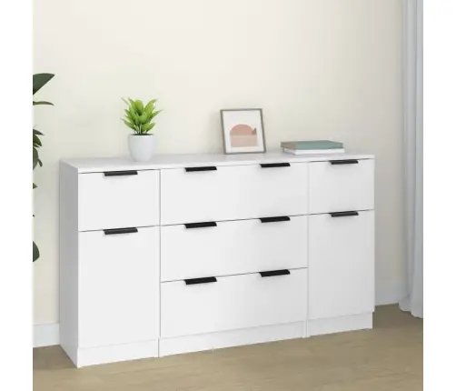 Šoninių Spintelių Komplektas, 3Vnt., Baltos, Apdirbta Mediena