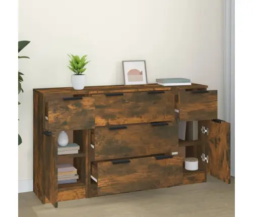 3 -Osaline Puhvetkappide Komplekt, Suitsutatud Tamm, Tehispuit