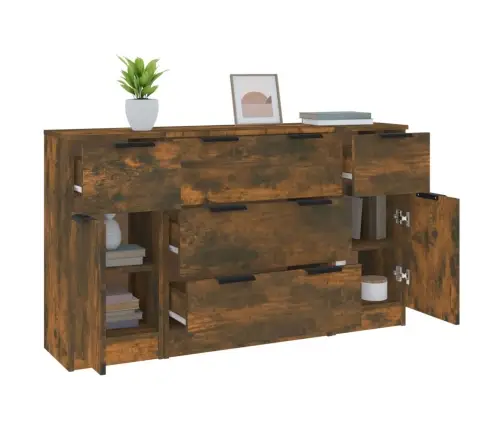 3 -Osaline Puhvetkappide Komplekt, Suitsutatud Tamm, Tehispuit