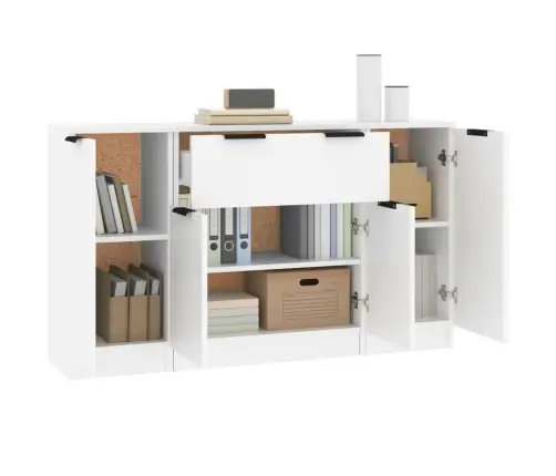 Šoninės Spintelės, 3Vnt., Baltos Spalvos, Apdirbta Mediena