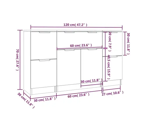 Kumodes, 3 Gab., Ozolkoka Krāsa, Inženierijas Koks Vidaxl