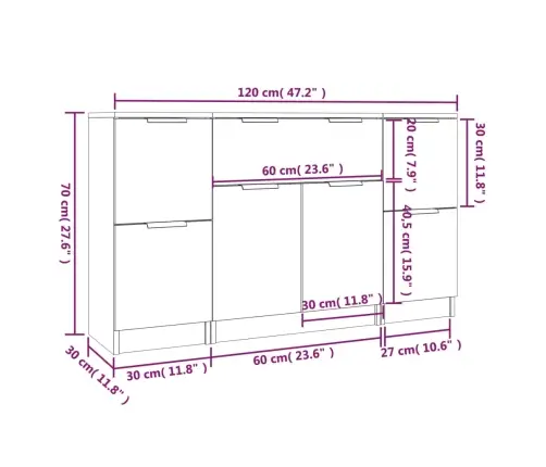 Puhvetkapid 3 Tk, Betoonhall, Tehispuit