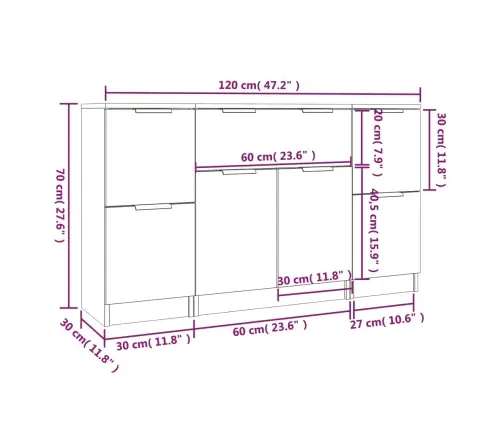 Kumodes, 3 Gab., Ozolkoka Krāsa, Inženierijas Koks Vidaxl