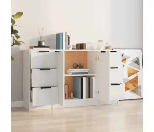 Šoninės Spintelės, 3Vnt., Baltos Spalvos, Apdirbta Mediena