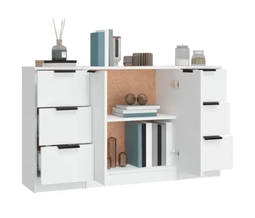 Šoninės Spintelės, 3Vnt., Baltos Spalvos, Apdirbta Mediena