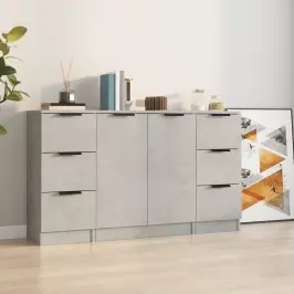 Kumodes, 3 Gab., Betona Pelēkas, Inženierijas Koks Vidaxl