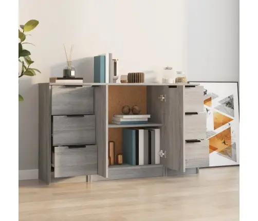 Kumodes, 3 Gab., Pelēka Ozolkoka Krāsa, Inženierijas Koks Vidaxl