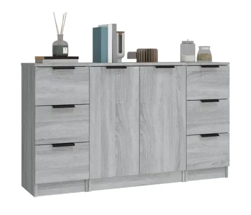 Kumodes, 3 Gab., Pelēka Ozolkoka Krāsa, Inženierijas Koks Vidaxl